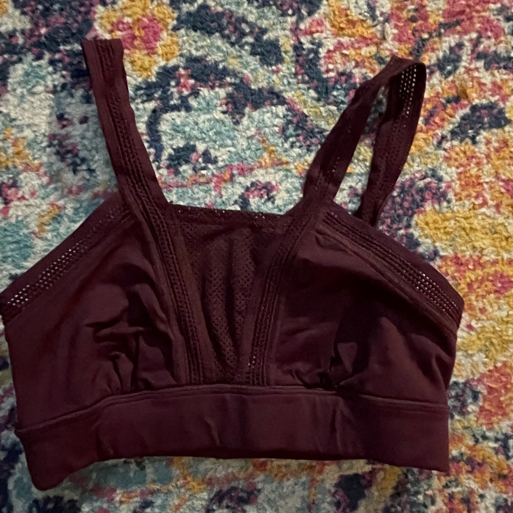 Aerie sports bra, maroon, mesh details